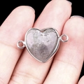 Silver-edged heart connector with grey-purple gemstone for DIY jewelry making - Labradorite Double Hole (Silver)