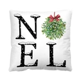 Christmas cushion cover with NOEL text and green mistletoe bow on white fabric - Style 40-NOEL Mistletoe Design