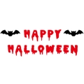 Red bloody Happy Halloween banner with black bats for spooky haunted house party decor - Bat Happy Halloween Banner