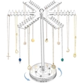 Clear acrylic rotating necklace organizer with umbrella hooks and a spinning base - Hexagonal Rotating Necklace Stand