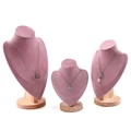 Pink velvet necklace display stands with solid wood bases in three different sizes - Pink Velvet 3-Piece Set