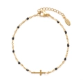 Bracciale a croce in acciaio inossidabile dorato con perline nere e chiusura regolabile - Oro Perline Nere