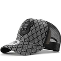 Casquette trucker à carreaux avec patch R en métal et filet mesh respirant noir et gris - Réglable / Gris