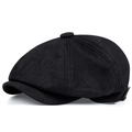 Classico berretto newsboy in lino nero stile British vintage con design a otto spicchi - Taglia unica / Nero