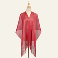 Red knit bikini cover up with mesh texture and long fringe hem for women summer beachwear - 190x45cm / Red