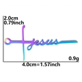 Rainbow stainless steel Jesus cross pendant with 18k plating and dimension details - JESUS Letter / Rainbow