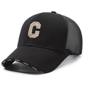 Black mesh baseball cap with gold letter C embroidery and white SPORT text on the brim - Black with Gold Embroidery