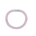 Silver-toned tennis bracelet with pink baguette-cut cubic zirconia and fold-over clasp - Bracelet-Silver-Pink Stone