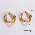 Irregular chunky hoop earrings with vintage wavy texture in 18K gold finish - Pleated Wave Irregular Earrings (AMLEH146)