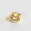Anello a catena dorato regolabile con cristalli incastonati e design a maglia - Anello di Zircone a Catena Ovale
