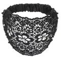 Elegant black lace headband with pearls and rhinestones on high elastic mesh fabric - Black