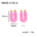 French vintage U-shaped earrings in pink enamel and gold finish with size and weight specs - Pink