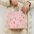 Pink canvas tote bag with elk forest pattern and convenient front storage pocket - Forest Animal Pink
