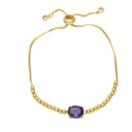 Bracciale a sfere dorate regolabile con zircone viola ovale e chiusura a cursore - Viola