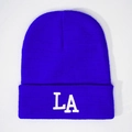 Gorro de punto azul real con logotipo LA bordado en 3D blanco y diseño con vuelta - Azul Real