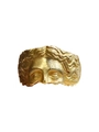 Makroaufnahme des goldenen Venus-Gesicht-Rings mit kunstvollem Relief und welligem Haar-Detail - Einstellbar Offen / Gold