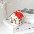 Nordic wooden Christmas house ornament with red star roof and snowman painting - Red House - Snowman