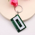 Retro green transparent cassette tape keychain with silver ring and FRIEND text engraving - Green