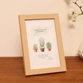 Minimalist light wood photo frame with cactus print in 4x6 inch size on wooden table - Natural Wood Color