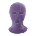 Purple knitted 3-hole ski mask for winter outdoor sports and warmth protection - 3-Hole Design / Purple