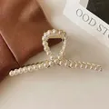 Elegant gold flower hair claw clip with faux pearls 11.5cm length for women - Pearl Cross