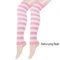 Extra long pink and white striped knitted leg warmers for JK style winter fashion - Extended 55cm / Pink White Stripes
