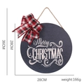 28cm Christmas round wooden door sign with red-black plaid bow and Merry Christmas text - Style O (Dark Gray Wood Merry)