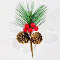 Artificial pine needles branch with natural pine cones and bright red berries for Christmas - No. 7 Red Berries