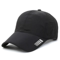 Black breathable quick-dry baseball cap with reflective stripes and mesh side panels - Black