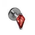 G23 titanium labret stud with a red rhombus zircon crystal in a flat back T-shape design - 1.2x8mm / Red Rhombus Zirconia