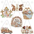 Kit de pintura de diamante de Pascua con colgantes de acrílico conejo, huevo y cruz con cadenas - Juego de 6 carteles clásicos de Pascua