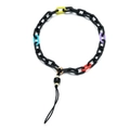 Detail of colorful resin phone chain with black matte links and gold metal accents - SL1852-Black Colorful Matte