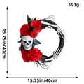 Halloween wreath with red roses, skull and skeleton hands, measuring 15.75 inches and 193g - Bone Arm Wreath