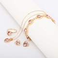 Pink heart crystal jewelry set including necklace, earrings, ring and bracelet in gold - 4Pcs Set (Necklace+Bracelet+Earrings+Ring) / Pink