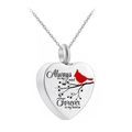 Silver heart urn necklace with red cardinal and Always on my mind engraving - Necklace Pendant Only
