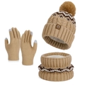 Ensemble d'hiver kaki avec bonnet à pompon, écharpe et gants tactiles doublés polaire - Ensemble 3 Pièces (Bonnet + Écharpe + Gants) / Khaki