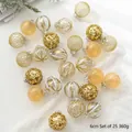 Set di 25 palline di Natale da 6 cm oro e bianco glitterato per addobbi festivi - Confezione da 25 / Serie Oro Bianco