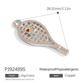 Silver tennis racket pendant with colorful rhinestones for DIY jewelry making - Silver Tennis Racket Shaped Pendant (PJ92489S)