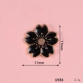 Detail view of a 17mm black enamel cherry blossom charm with gold frame and dimensions - D933 Black Cherry Blossom