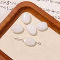 White oval natural stone beads on a metal pin for vintage DIY earring jewelry making - White Oval Jade Look Style (58号)