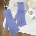 Detailed view of purple knit gloves with leather patch on a stylish white desk - One Size / Blue
