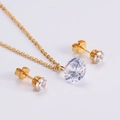 Elegant gold-plated necklace and stud earrings set with sparkling round cubic zirconia - Gold Chain + White Zirconia