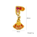 Golden heart earring with colorful rhinestones and fan shape detail, 20mm height - Multicolor Heart Fan Pendant (YTE2411008-15)