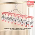 Pink stainless steel laundry hanger with 18 clips for socks and underwear on gold rod - 18 Clips - Pink