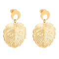 Pendientes de acero inoxidable chapado en oro 18K con diseño de hoja de monstera calada - Estilo de Hoja de Monstera Grande Hueca (KE109291-MW) / Dorado