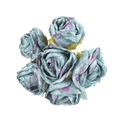 Detail of vintage blue-green faux roses bouquet with purple gradients and mesh leaves - Dark Green