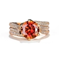Three-band rose gold ring featuring a vibrant reddish-orange gemstone and zircon accents - Three-carat [champagne] Ljz-58 / Adjustable Open