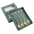 Golden moon and star stainless steel spoon and fork 4-piece set in a green gift box - Pendant Gold Moon Star 4pcs Gift Box