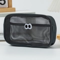Neceser de malla gris con ojos bordados y diseño rectangular de gran capacidad - Gris