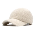 Creamy white fluffy knitted baseball cap with soft faux fur texture for winter - Adjustable / Beige
